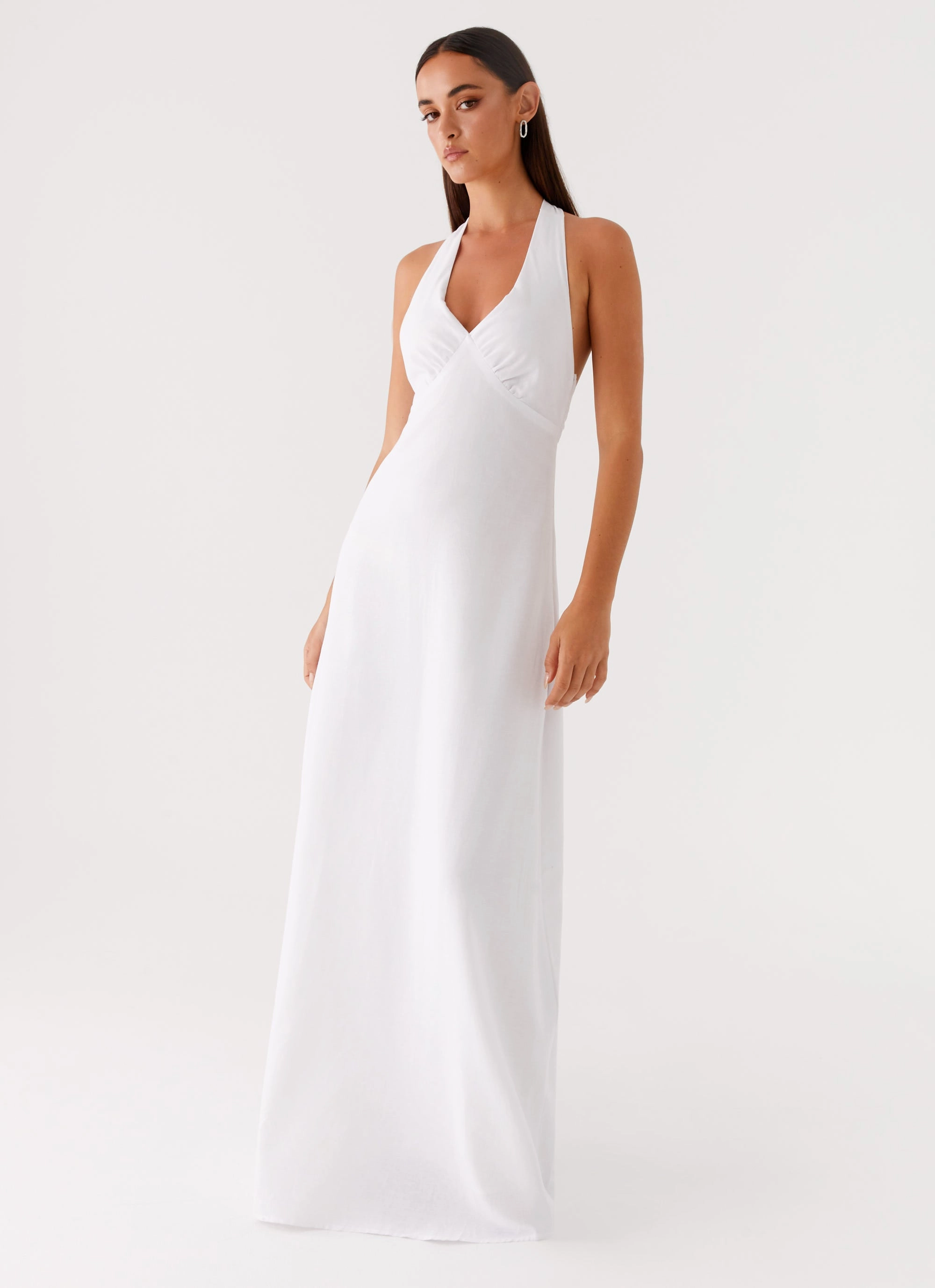 Light and Breezy Heavy Hearted Linen Maxi Dress - White
