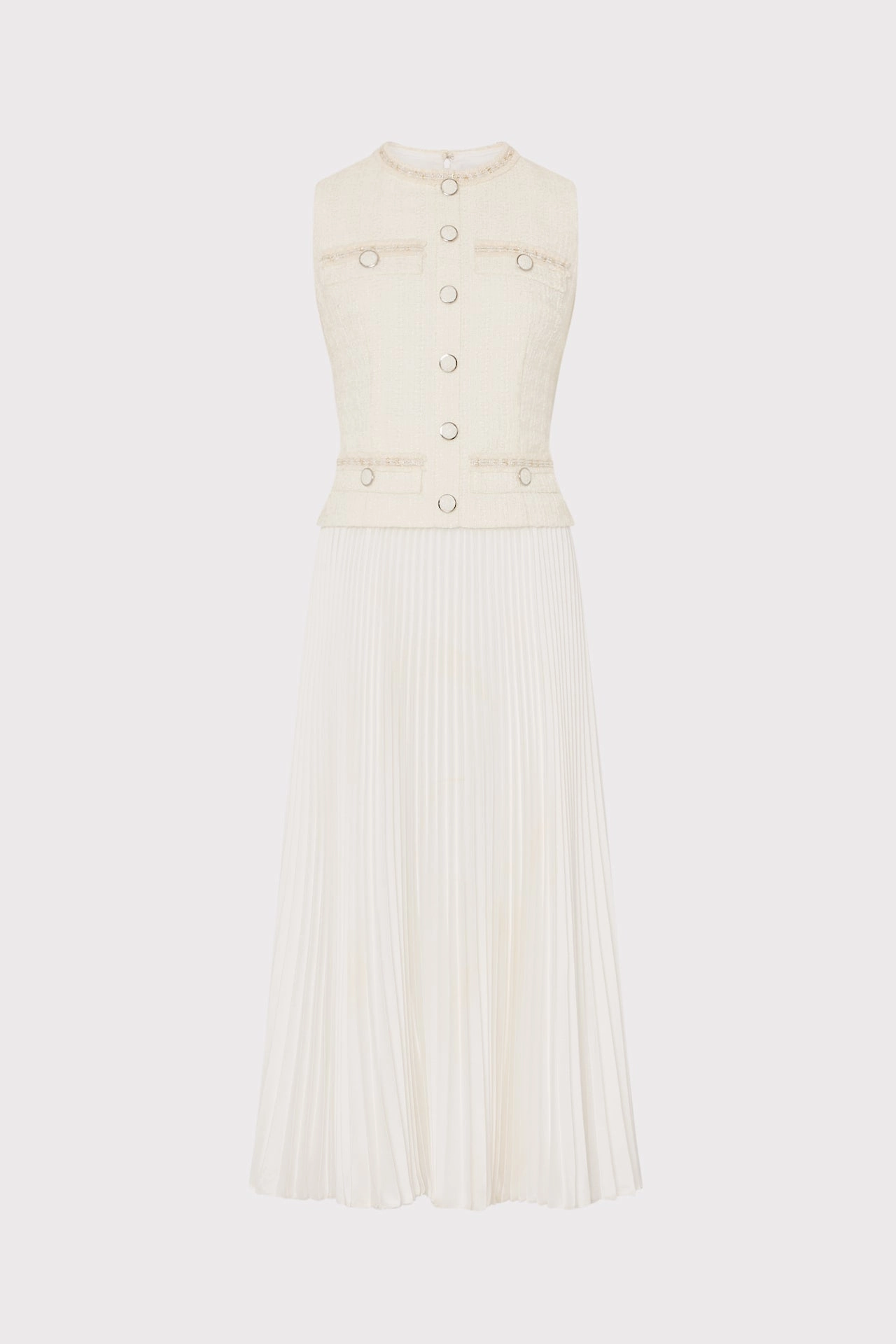 Timeless Design Tailored Fit Boucle Mixed Media Midi Dress