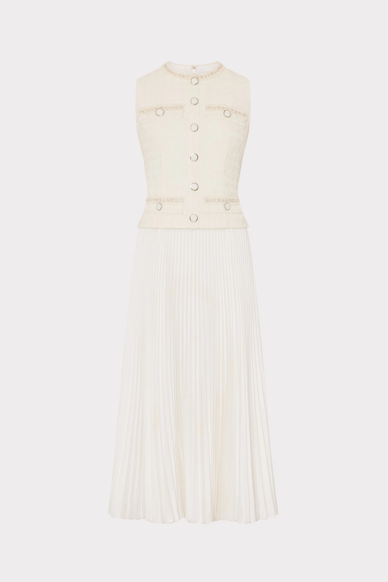 Timeless Layering Boucle Mixed Media Midi Dress