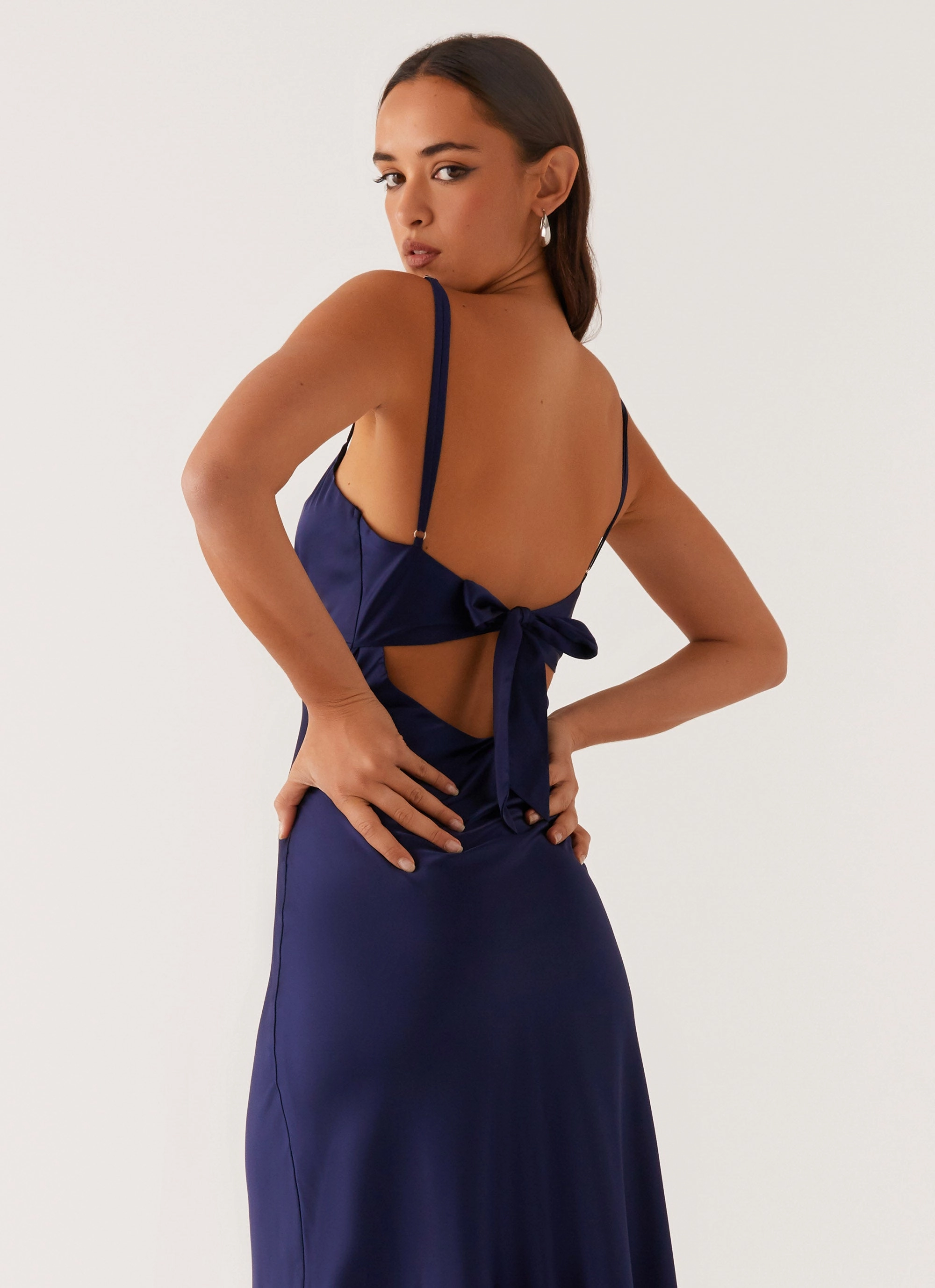 Flora Satin Maxi Dress - Navy Lightweight Piece