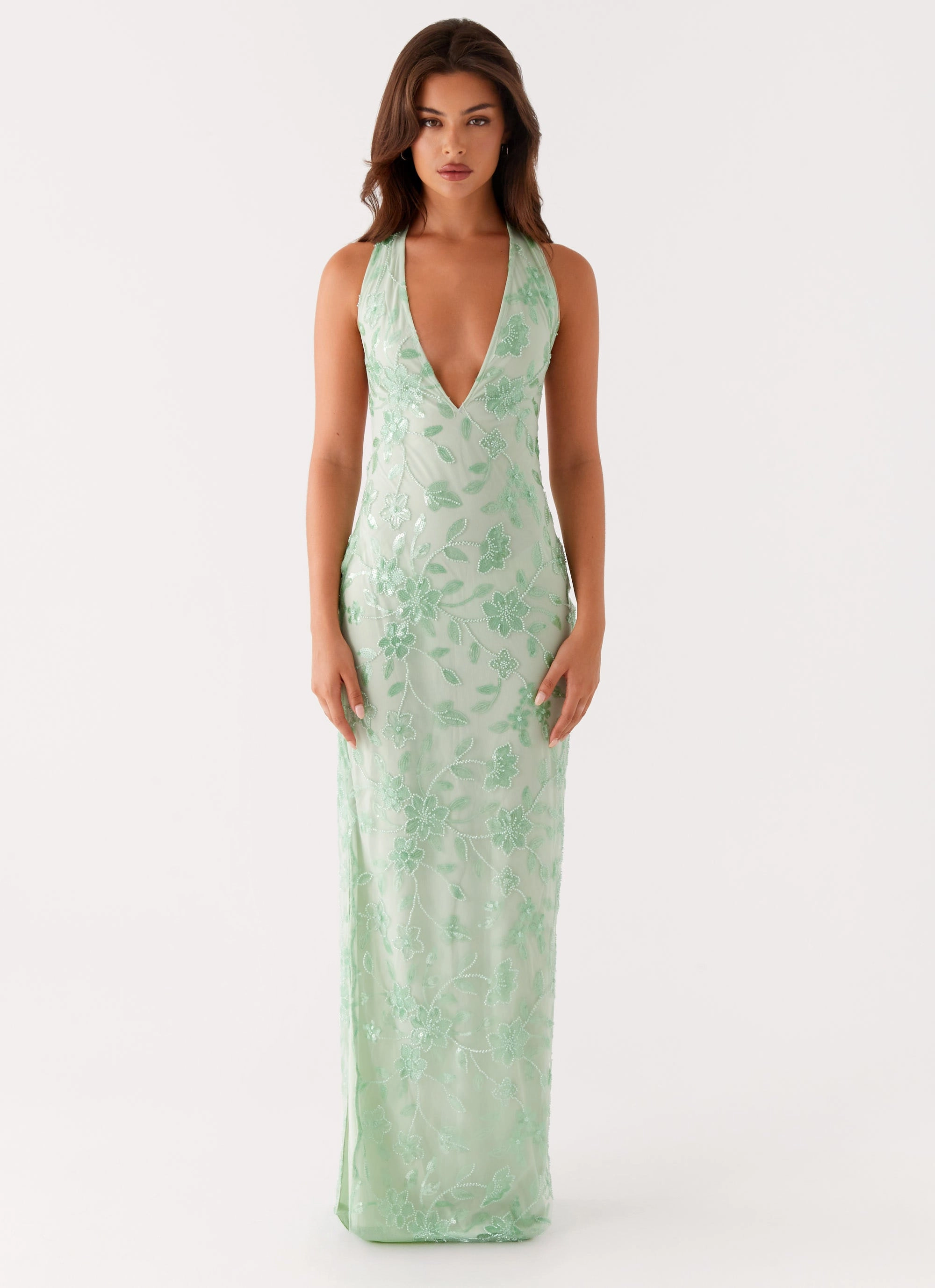 Cydney Beaded Maxi Dress - Sage Rose Soft Sharp Profile