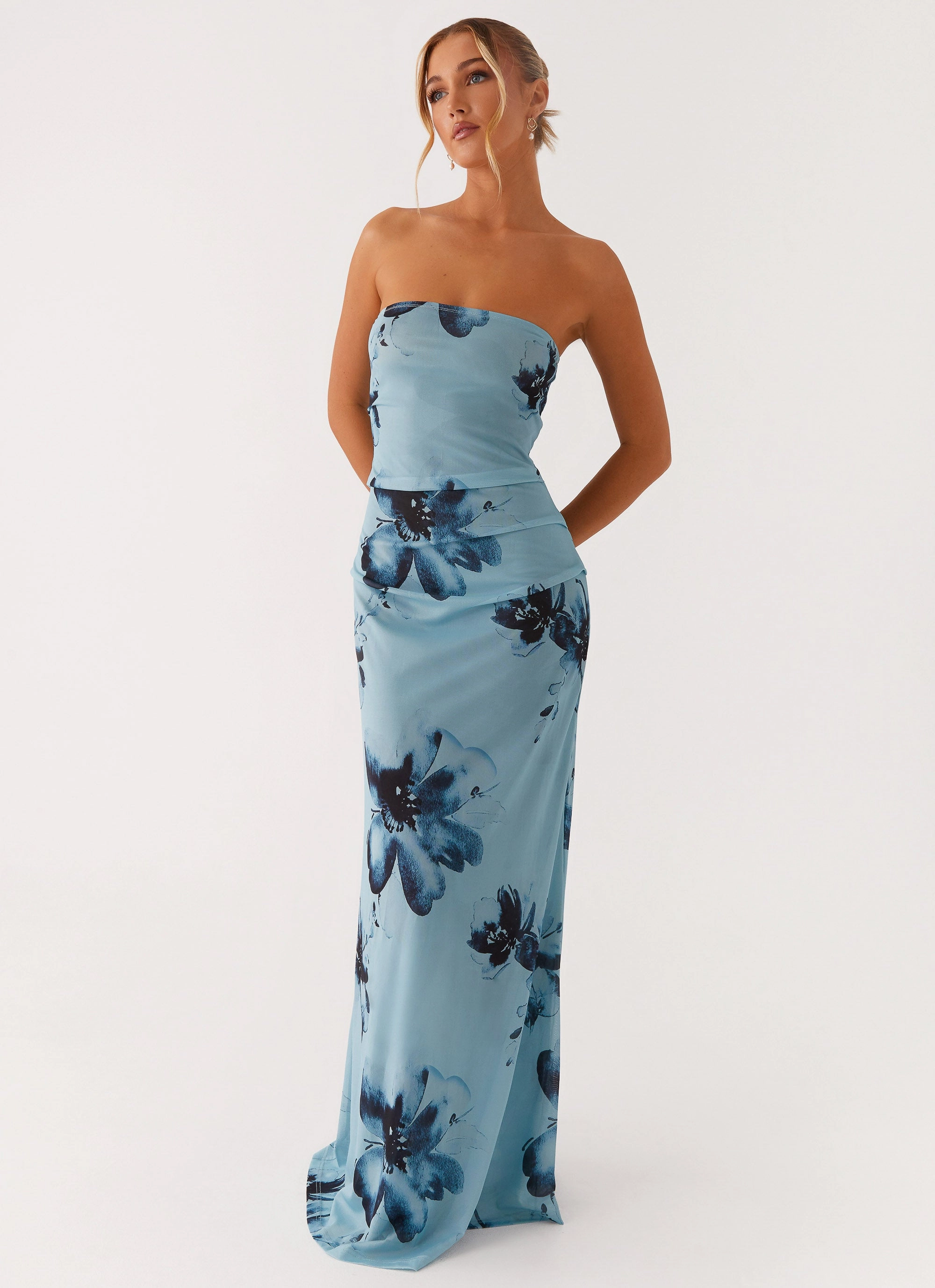 Clean Stitch Field Of Dreams Maxi Dress - Blue Black Floral