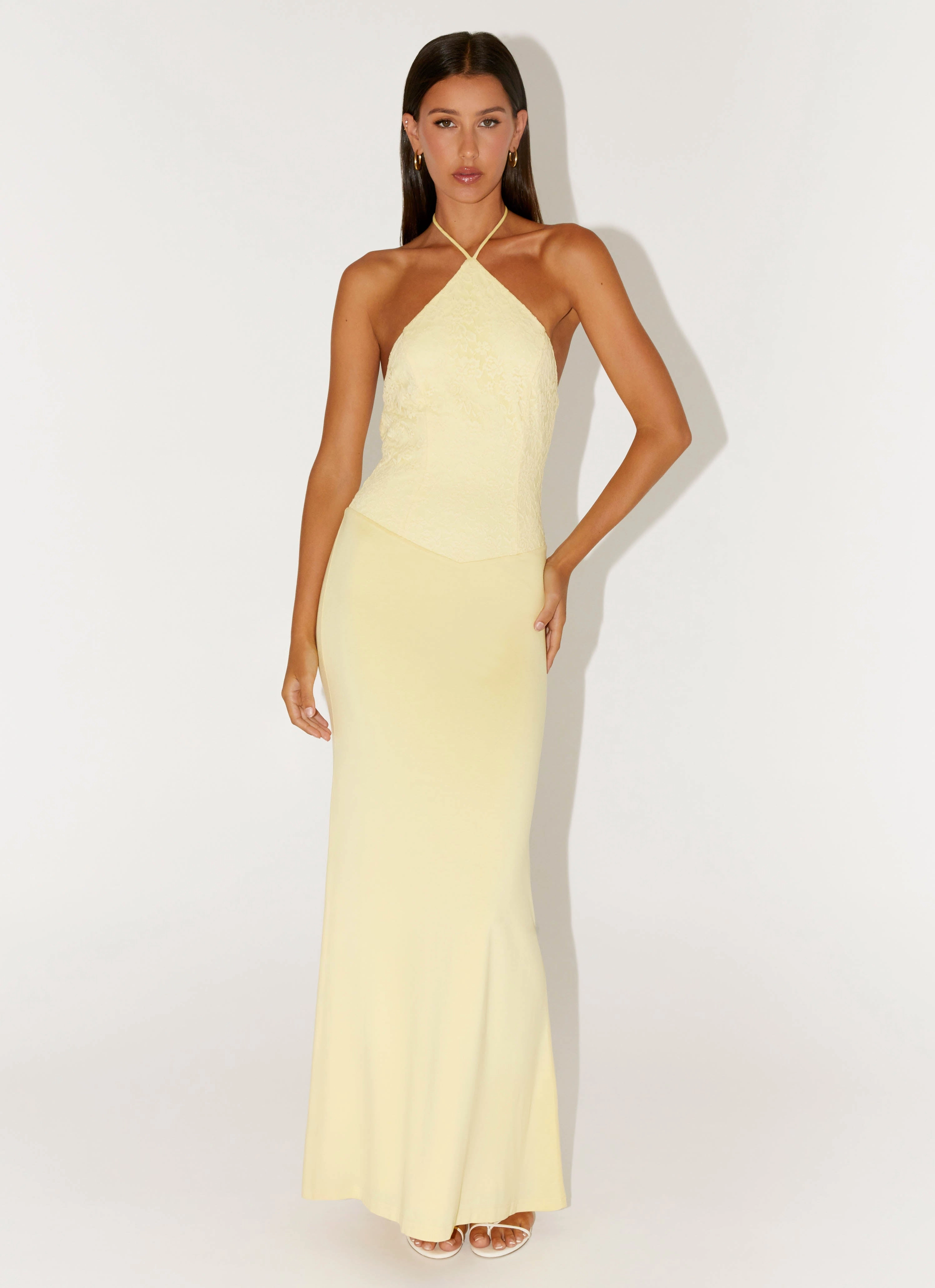 Mood Friendly soft fit Fiesta Halter Maxi Dress - Sunny Yellow