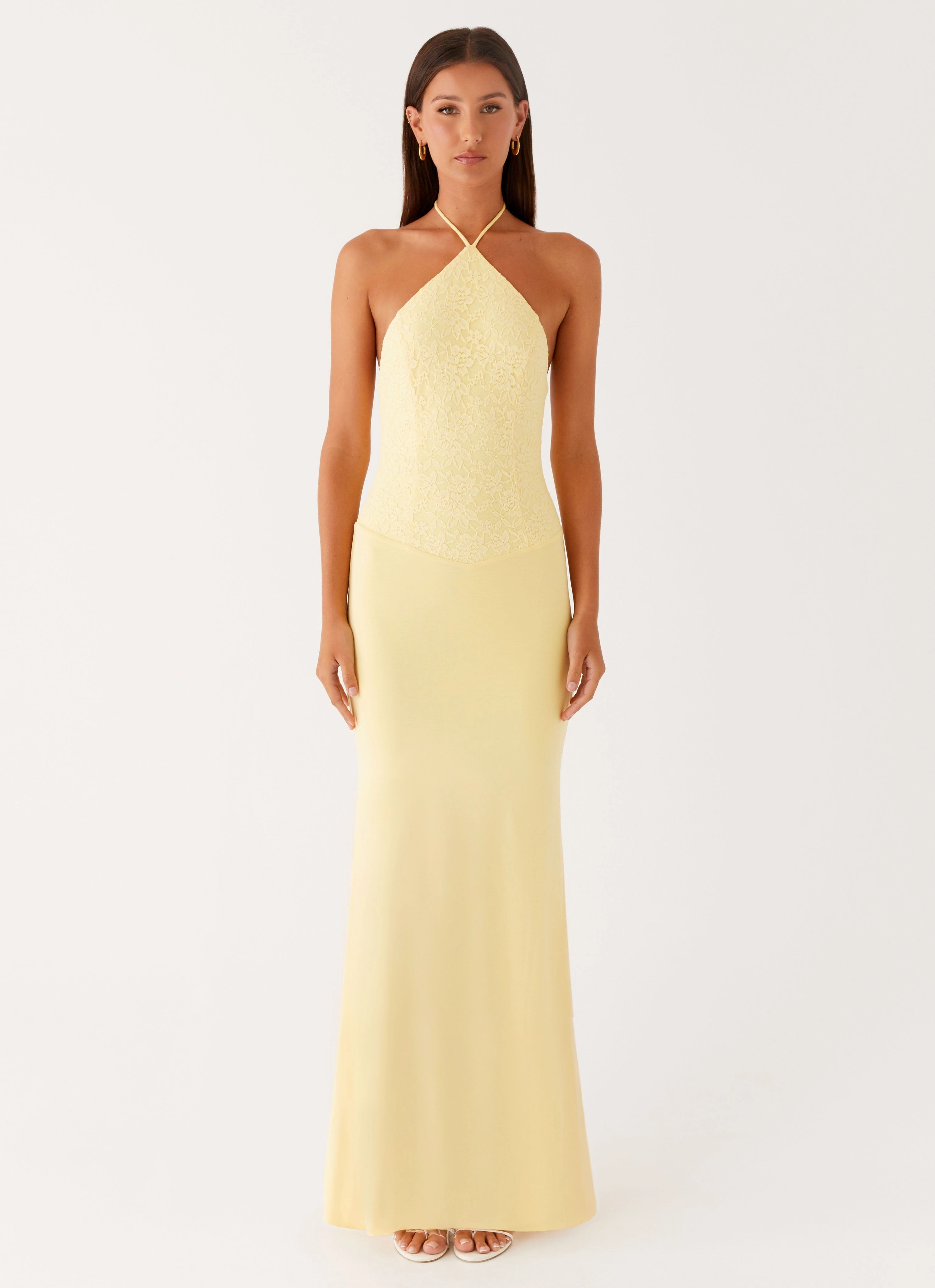 Comfortable and Flattering Soft Colorway Fiesta Halter Maxi Dress - Sunny Yellow