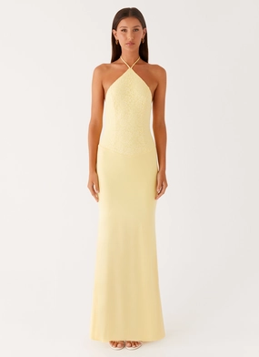 Comfortable and Flattering Soft Colorway Fiesta Halter Maxi Dress - Sunny Yellow