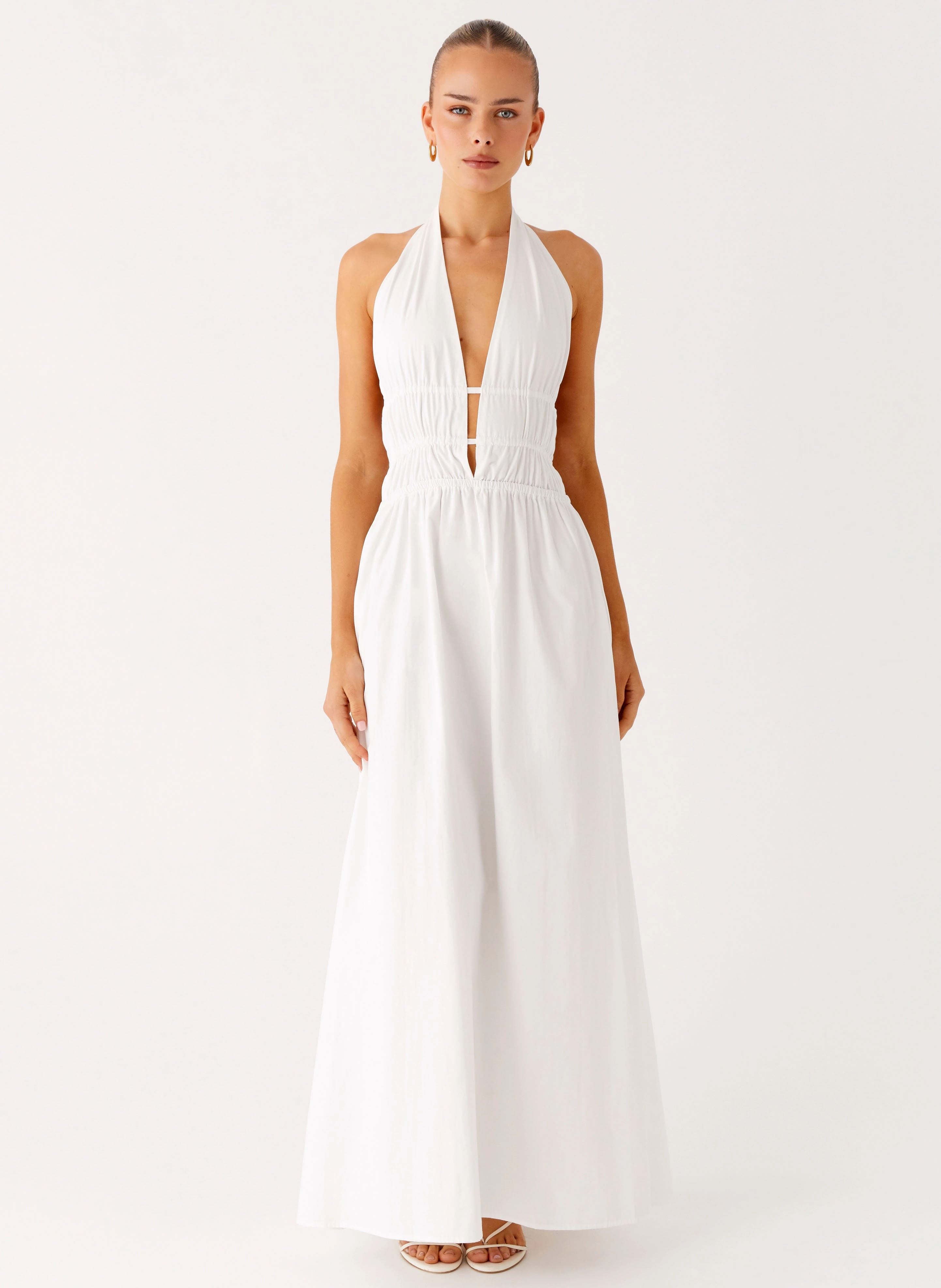 Figaro Halter Maxi Dress - White Sleek Vibe