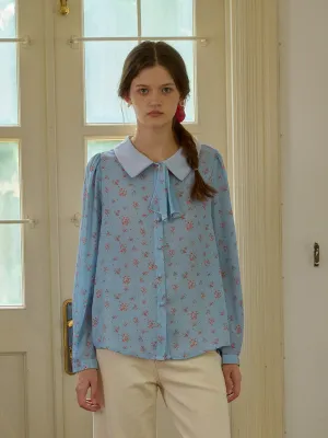 AntiStatic Coating ??Final Sale??Alexis Long Sleeve Patchwork Peter Pan Collar Embroidery Casual Blouse - Blue