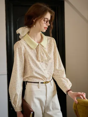 ??Final Sale??Alexis Long Sleeve Patchwork Peter Pan Collar Embroidery Casual Blouse Reflective Trims