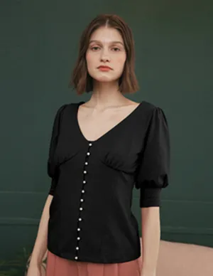 ??Final Sale??Alice V-Neck Cottons Blouse StretchFit Design