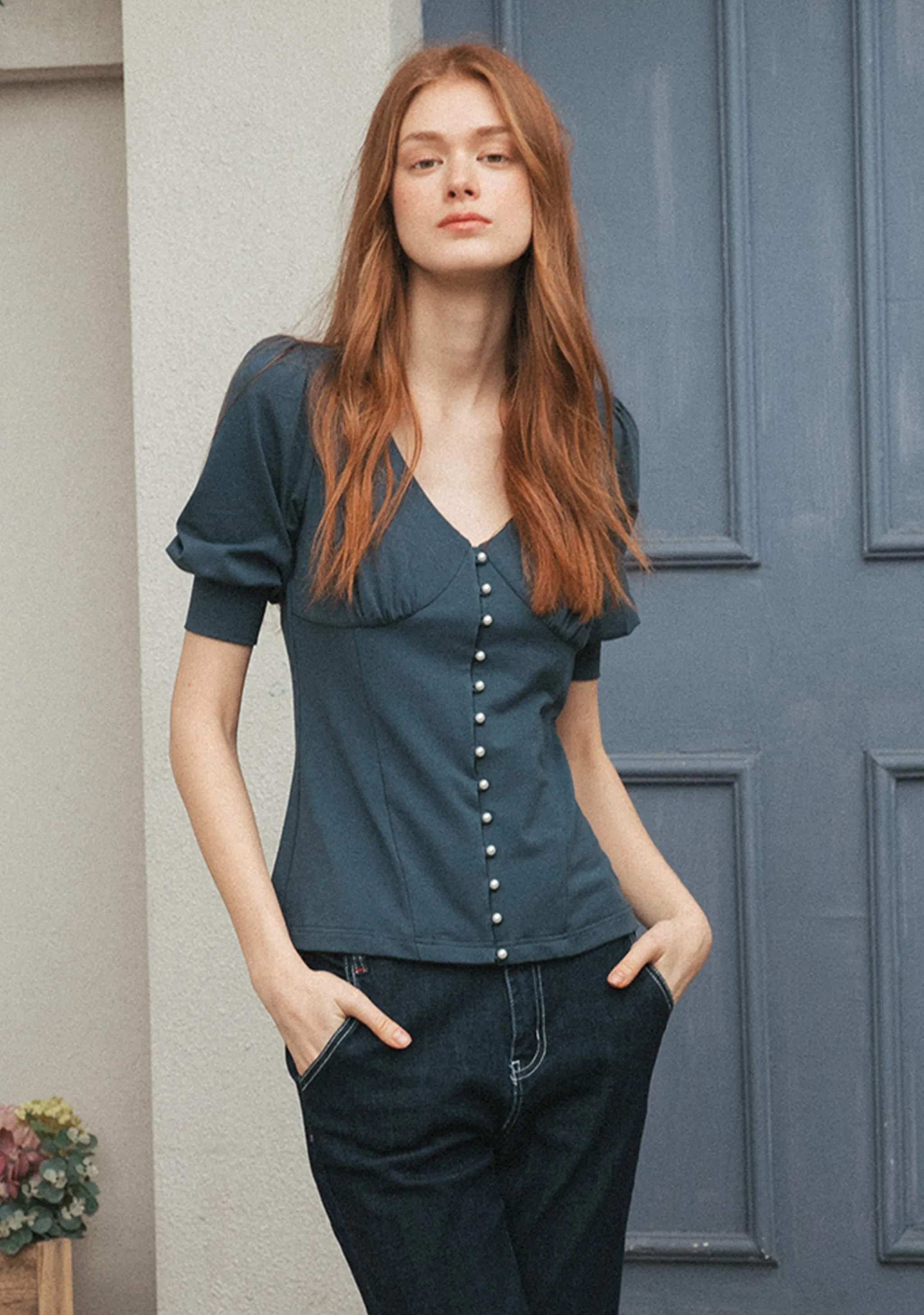 Low Profile Stitching ??Final Sale??Alice V-Neck Cottons Blouse