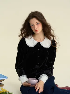 FlexibleLayeredConstruction TaglessComfort ??Final Sale??Allyson Peter Pan Collar Lace Lace Embroidery Shirt