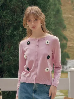 Tagless Design Thermoregulating Fabric ??Final Sale??Amabel Round Neck Flower Cardigan