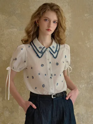 ??Final Sale??Amaya Double Collar Stars Blouse FadeResistant Treatment