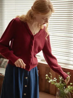 ??Final Sale??Ava Vintage Style Cable Red Knit Cardigan Adjustable Cuff