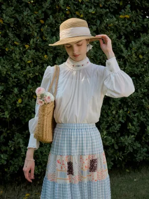??Final Sale??Aylin Mock Neck Embroidered White Shirt NonIrritatingStitching Soft Touch Texture
