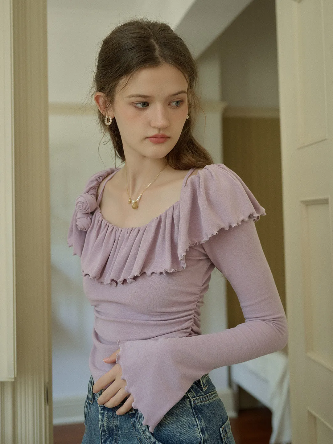 ??Final Sale??Azalea Round Neck 3D Rose Top TemperatureRegulating Material