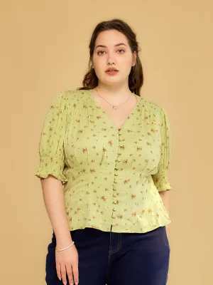 Stylish Dress ??Final Sale??Blessing V-Neck Floral Puff Sleeves Top