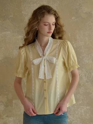 Fashion Statement DoubleLayeredFabric ??Final Sale??Calliope V-Neck Bow 100% Cotton Blouse