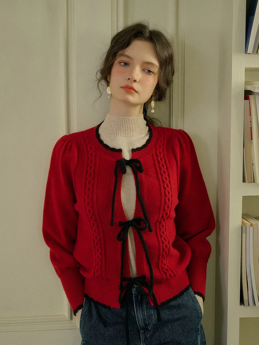 Adjustable Collar System Cozy Sweater ??Final Sale??Camila Round Neck Ribbed Lace-up Cardigan