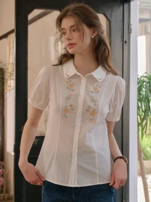 Tear Resistant Weave MultiLayer Stitching ??Final Sale??Elianna Peter Pan Collar 100% Cotton Blouse