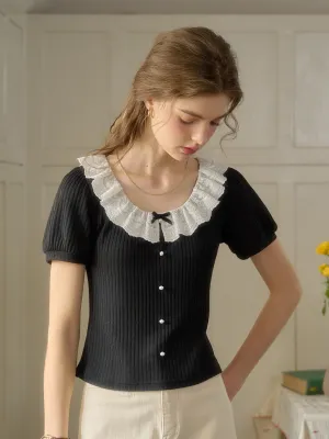 Durable Overlock Stitch ??Final Sale??Ella Peter Pan Collar Bow Blouse