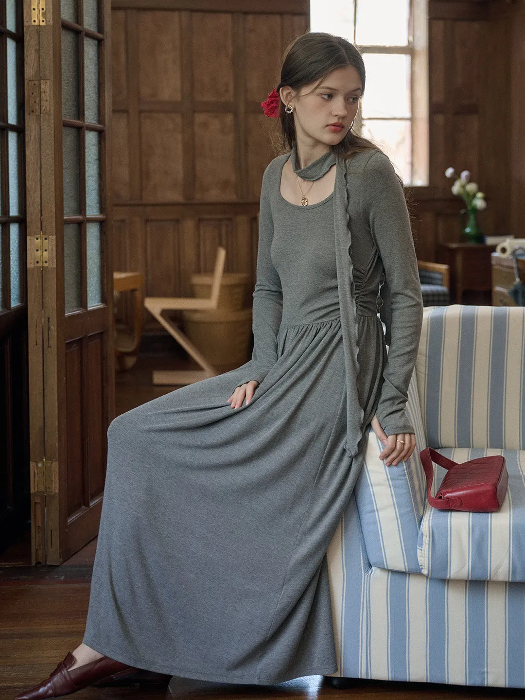 Flatlock Seam Design HiddenVentilationPockets ??Final Sale??Eloisa Round Neck Rose Bow Top