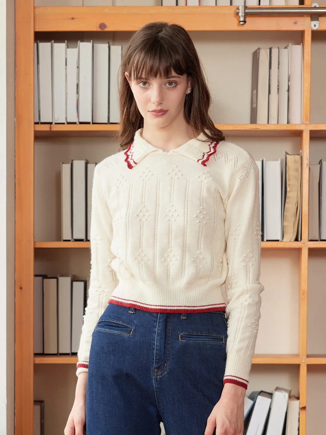 ZipperedPockets ??Final Sale??Eloise Peter Pan Collar Ribbed Wool Sweater