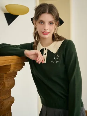 ??Final Sale??Freya Custom Collar Contrast Color Print Button-Front Blouse Adjustable Cuff