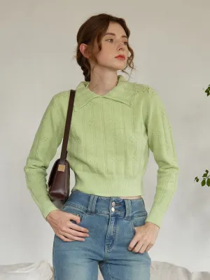 ??Final Sale??Jasmine Cable Polo Green Knit Sweater Ultraviolet Protection Finish DoubleLayered