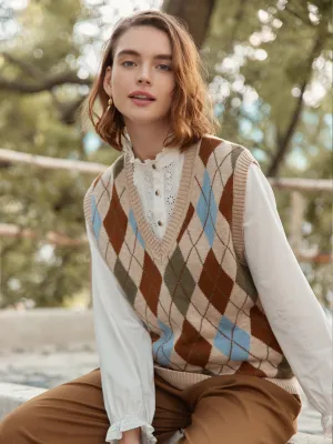 AntiPillingSurface Reinforced Hem ??Final Sale??Jolene Argyle Patterned Knit Vest Sweater