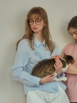 Hidden Zipper ??Final Sale??Keira Lapel Embroidery Shirt - Blue