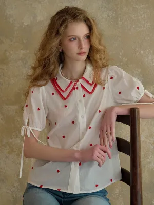 ??Final Sale??Kelsey Double Collar Embroidery 100% Cotton Blouse High Stretch Fabric