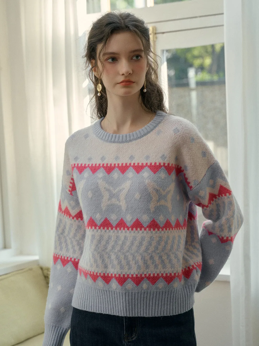 ??Final Sale??Kimora Ribbed Round Neck Constrasting Sweater LoopwheelFabric