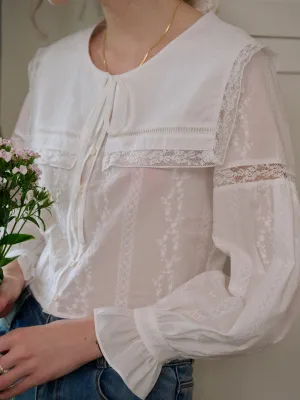 ??Final Sale??Madilynn Embroidered Cotton Blouse With Removable Collar Breathable Design