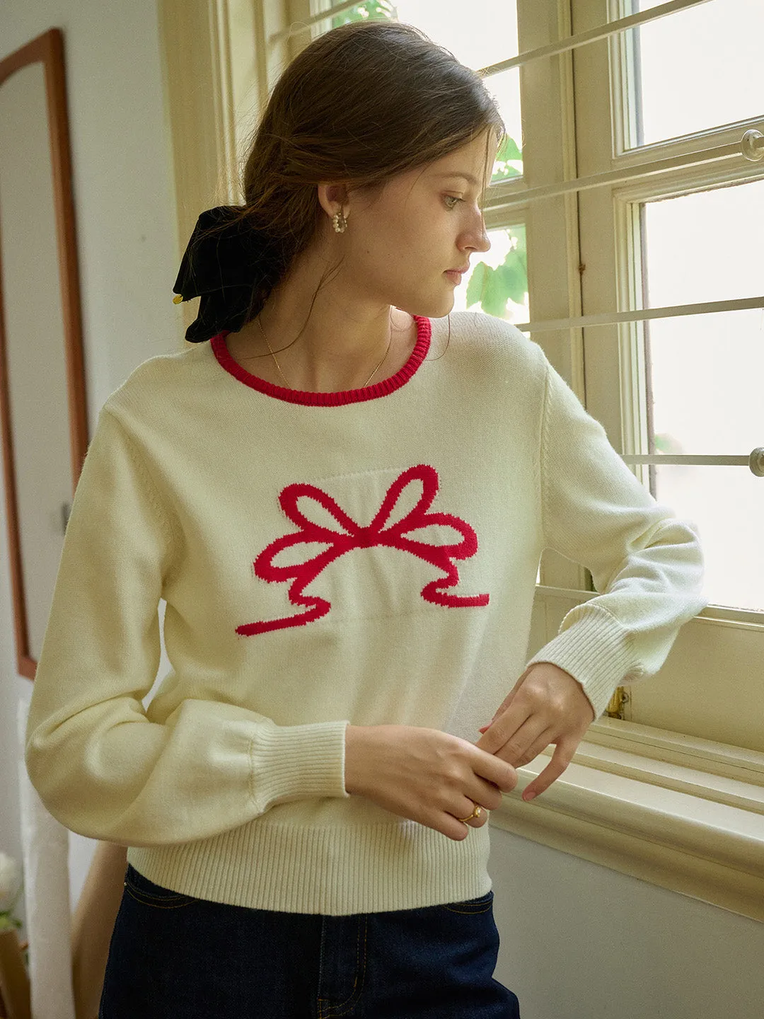 ??Final Sale??Minnie Round Neck Sweater Tagless Collar Knit Fabric Technology