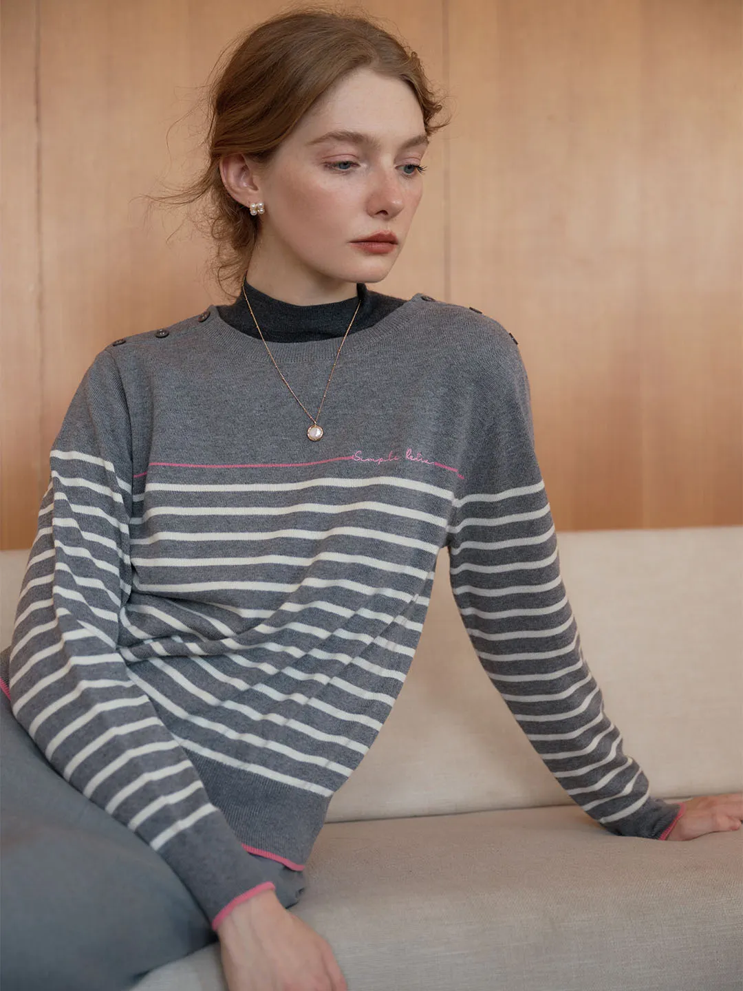 ??Final Sale??Nori Vintage Striped Contrast Crewneck Knit Top-Grey Colorfast Dye Method FlexibleMobility