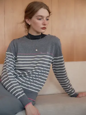 ??Final Sale??Nori Vintage Striped Contrast Crewneck Knit Top-Grey Colorfast Dye Method FlexibleMobility