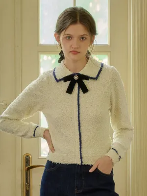 Layered Hem Reinforcement ??Final Sale??Paige V-Neck Contrasting Trim Bow Sweater