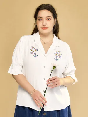 Non Restrictive Collar ??Final Sale??Plus Size Alicia Floral Embroidery V-Neck Blouse