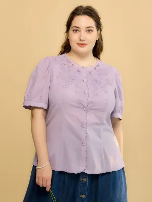All Day Comfort ??Final Sale??Plus Size Gracie Round Collar Embroidery Blouse-Taro Purple
