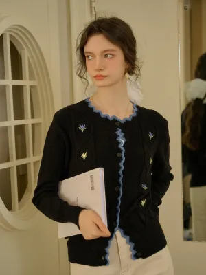 Compression Fit Engineering Minimalist Detailing ??Final Sale??Quincy Standing Collar Colour-Crossing Lace Embroidery Cardigan