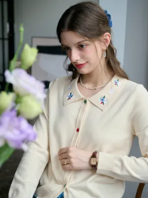 Active Design Tactile Soft Texture ??Final Sale??Rave Embroidered Color-Blocked Notch Collar Cardigan