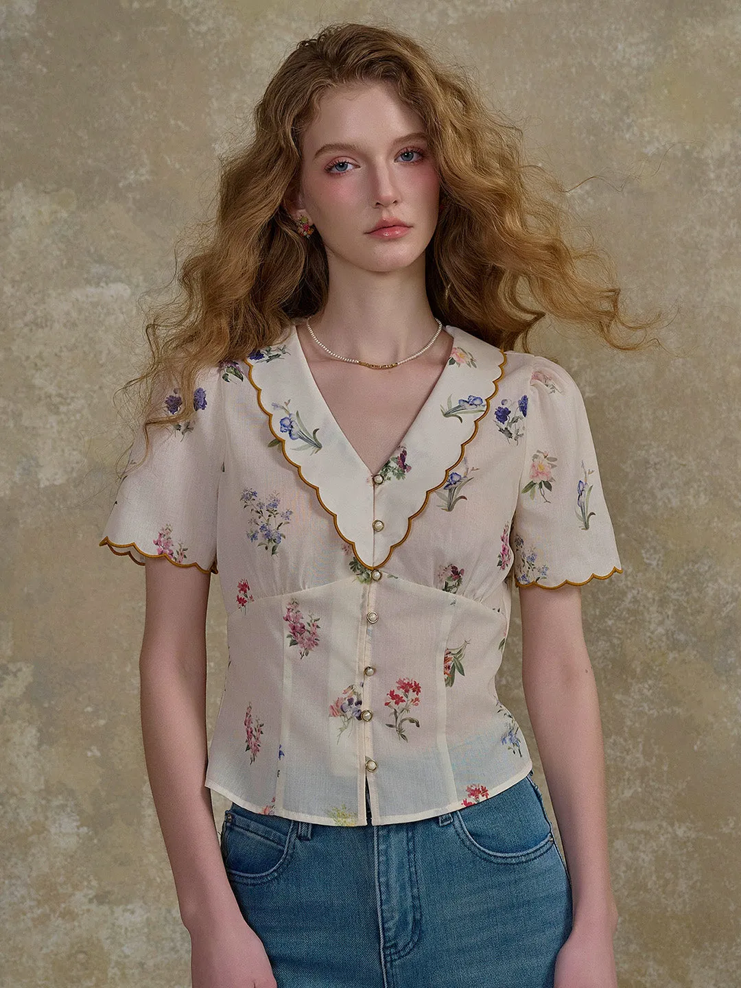 LongLastingDurability Comfy Layer ??Final Sale??Raven V-Neck Floral 100% Cotton Blouse