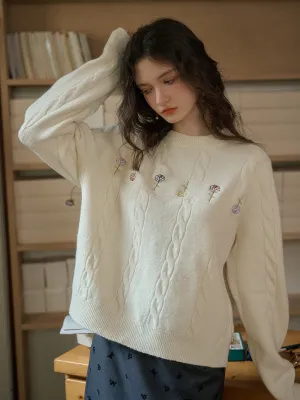 ??Final Sale??Rebecca Round Neck Ribbed Rose Wool Sweater Sweat Absorbent Inner Layer Flowing Design