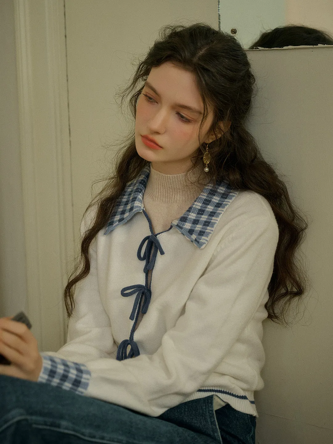 Durable Stitch Pattern ??Final Sale??Rosie Speard Collar Lace-up Cardigan