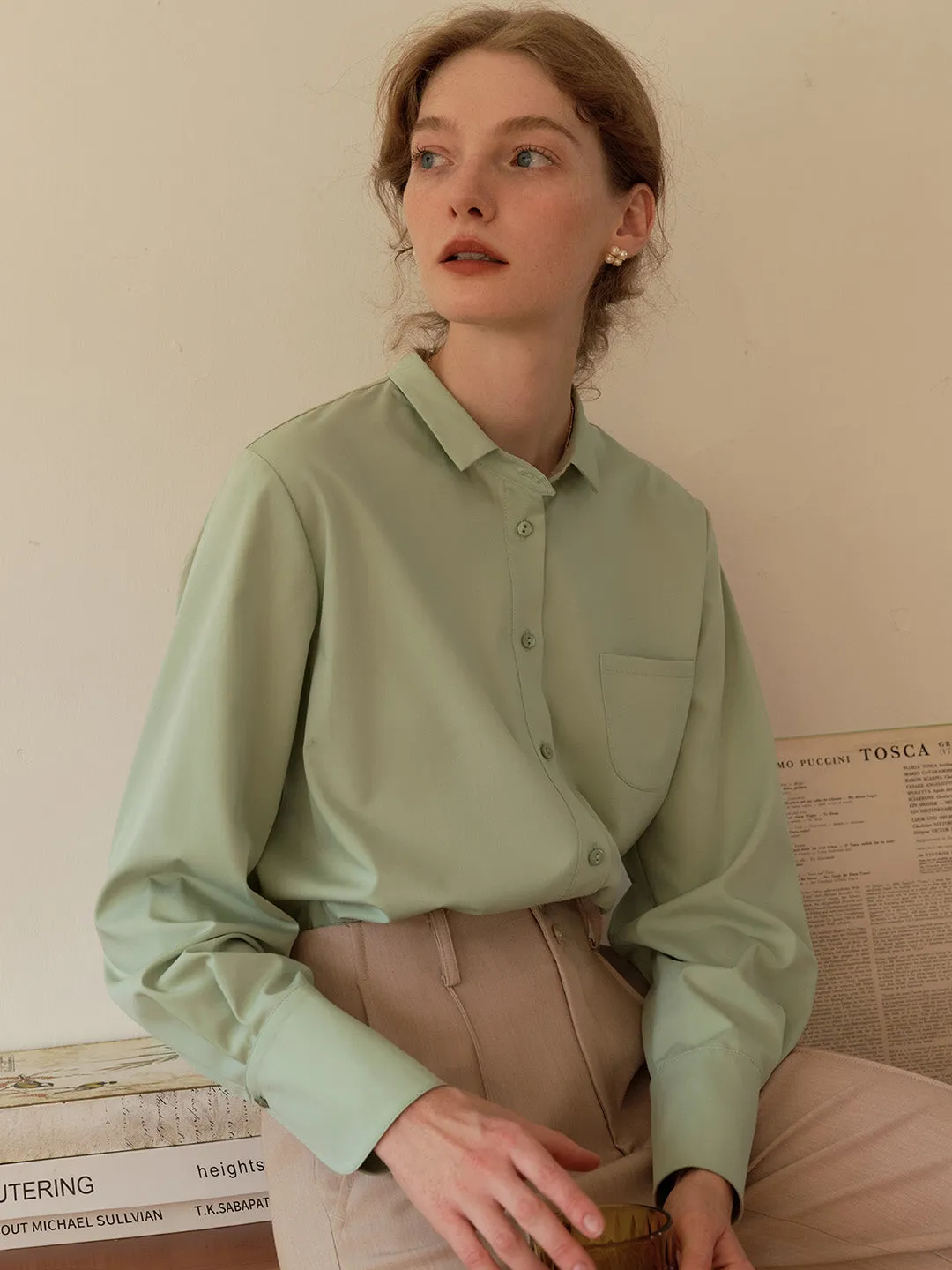 ??Final Sale??Sarahi French Cuffs Small Lapel Shirt Midweight Texture Durable Hem Stitching