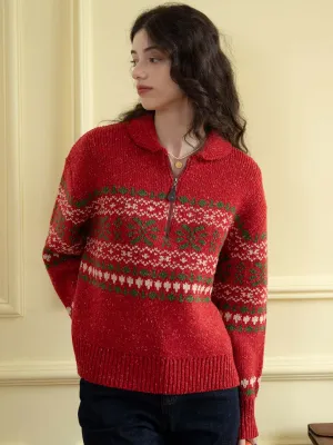 Fleece Pullover Lightweight Layering Option ??Final Sale??Skylar Geo Pattern Half Zip Drop Shoulder Sweater