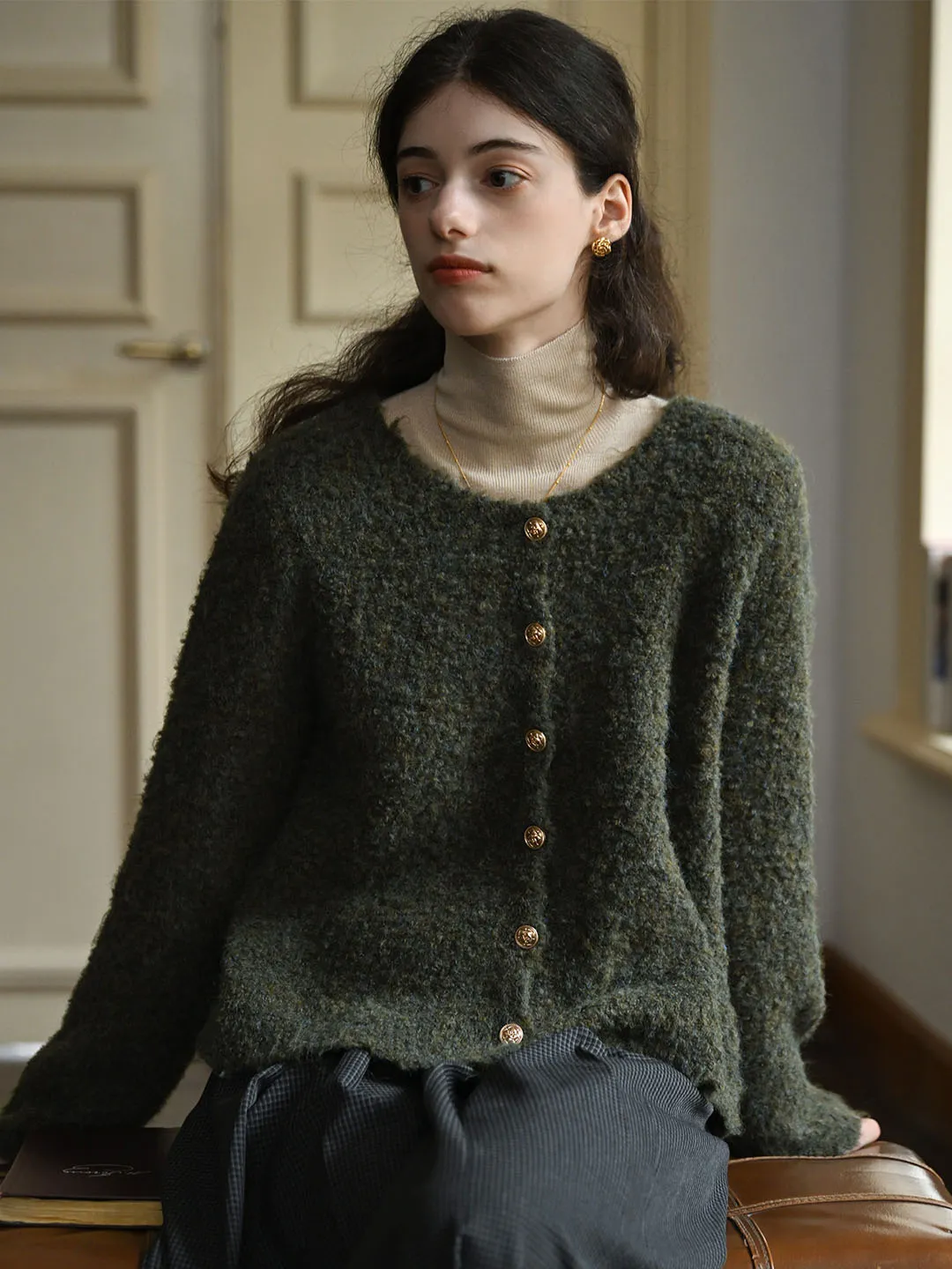 Wrinkle Resistant Textile ??Final Sale??Stella Crew Neck Solid Button Front Cardigan