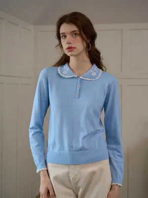 VentilatedBack ??Final Sale??Talia Peter Pan Collar Embroidery Blouse