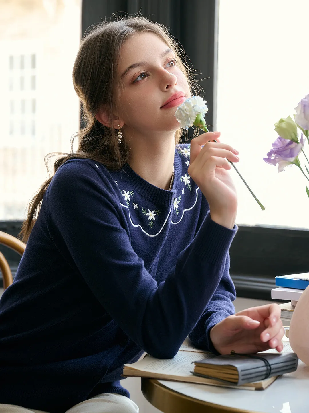AntiSnag Fabric Casual Tee ??Final Sale??Tamsin Round Neck Embroidery Cardigan